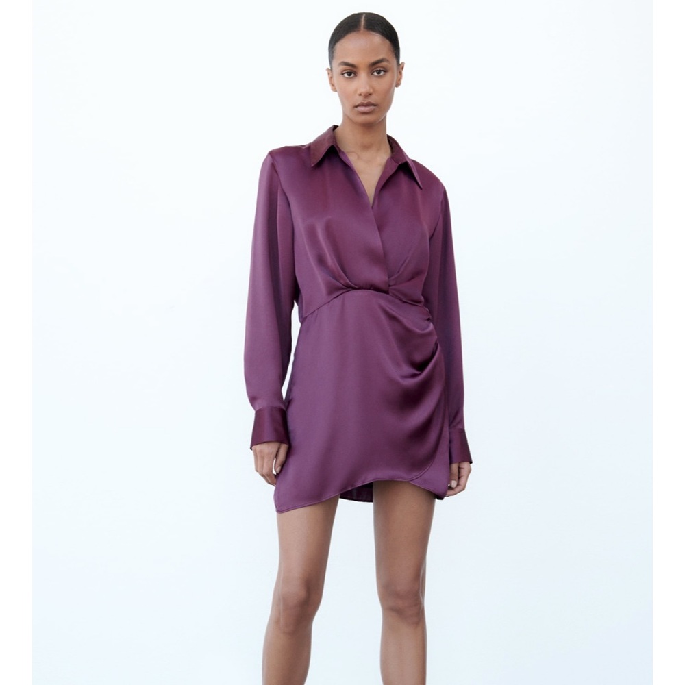 ZARA NWT Satin Effect Dress Purple